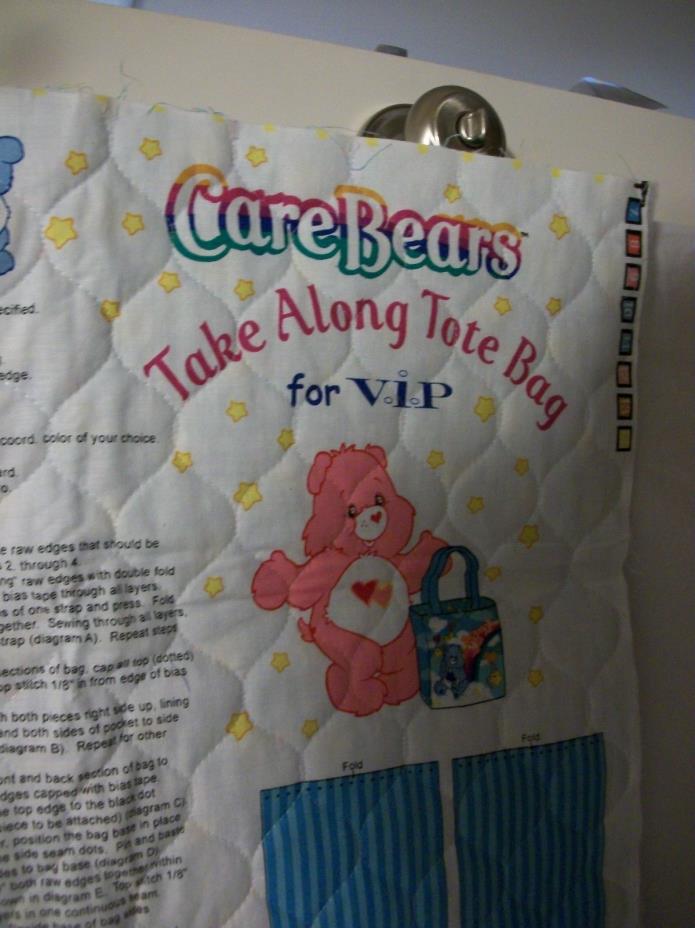 Care Bears 2004 Take Along Tote Bag for  VIP Fabric Panel by Cranston  Quilted