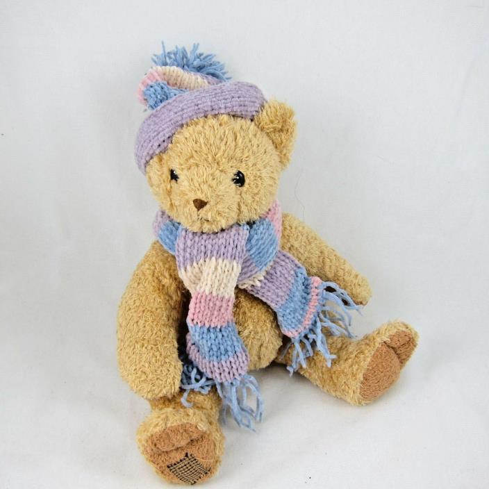Cherished Teddies Priscilla Hillman Plush Bear Knit Scarf Hat Brown Sitting 8