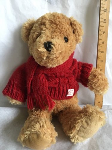 NY&C New York & Co Teddy Bear/Red Knit Sweater,Neck Scarf 15” Tall Light Brown