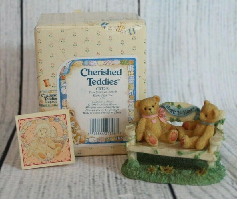 Cherished Teddies Two Bears on Bench #CRT240 Vintage 1996 Figurine