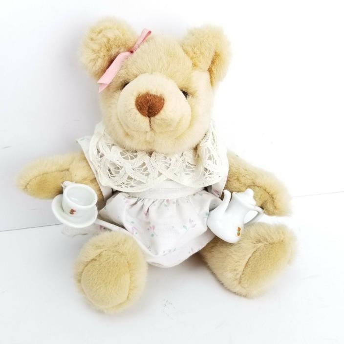 Vintage Bialosky Treasury Bear Rebecca Tea Party Plush 1995 Tan Floral Lace Glas