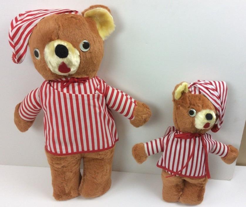 Vintage Papa Bear & Baby Bear Bedtime Stuffed Teddy Bears Schwartz Toy Mfg Corp