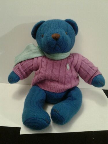 2004 Ralph Lauren Polo Blue Teddy Bear Plush Purple Sweater Green Scarf 15
