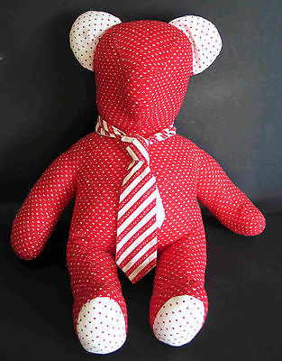 Handmade Red Calico Plush Teddy Bear Toy with necktie 12.5