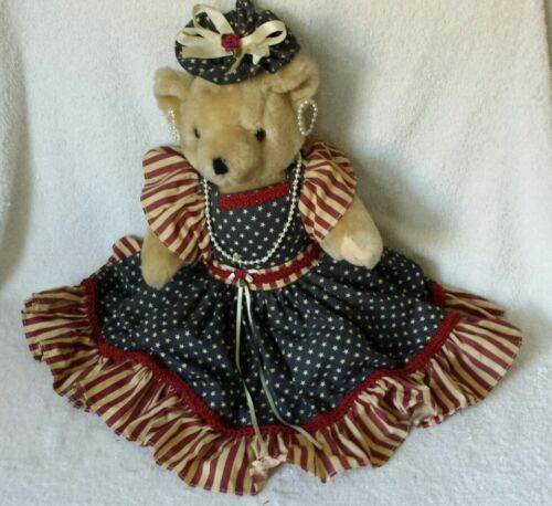 Vintage Jointed Teddy Bear in USA American Flag Dress