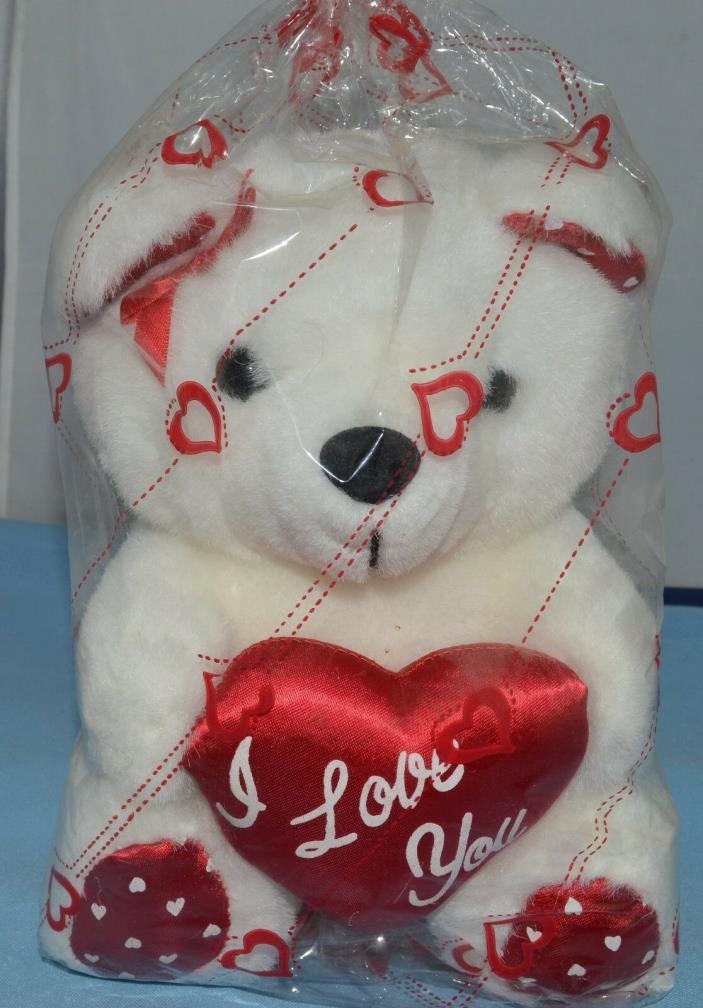 White Bear, with Red Trim, Hearts and I Love You Heart