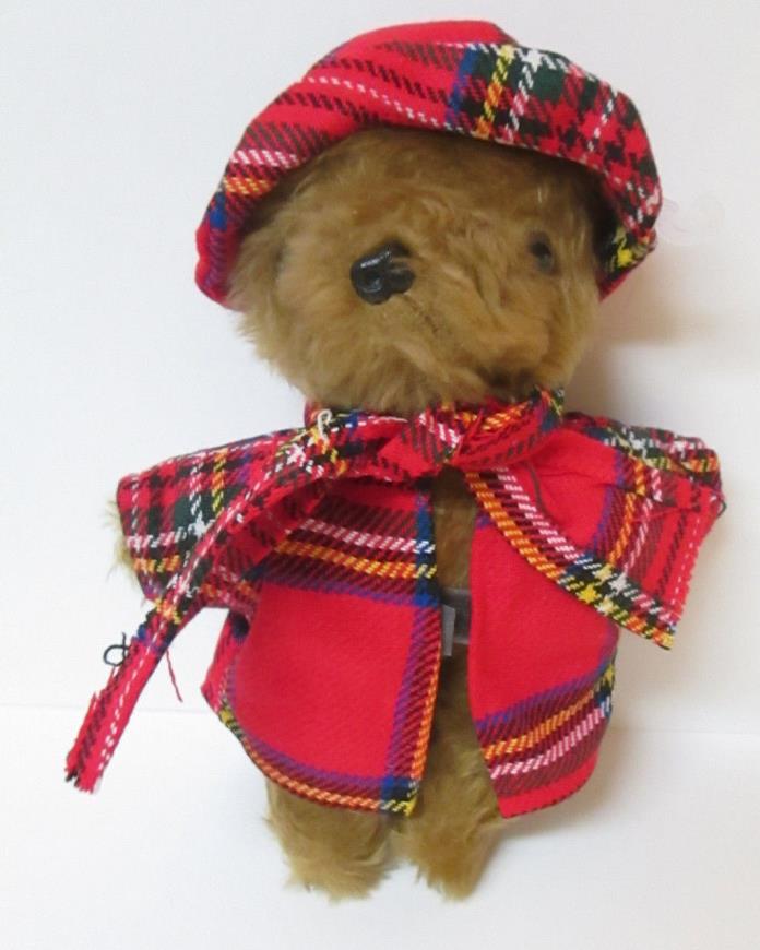 Vintage Teddy Bear Dressed in Red Tartan Plaid Hat Scarf and Coat No Tags 9