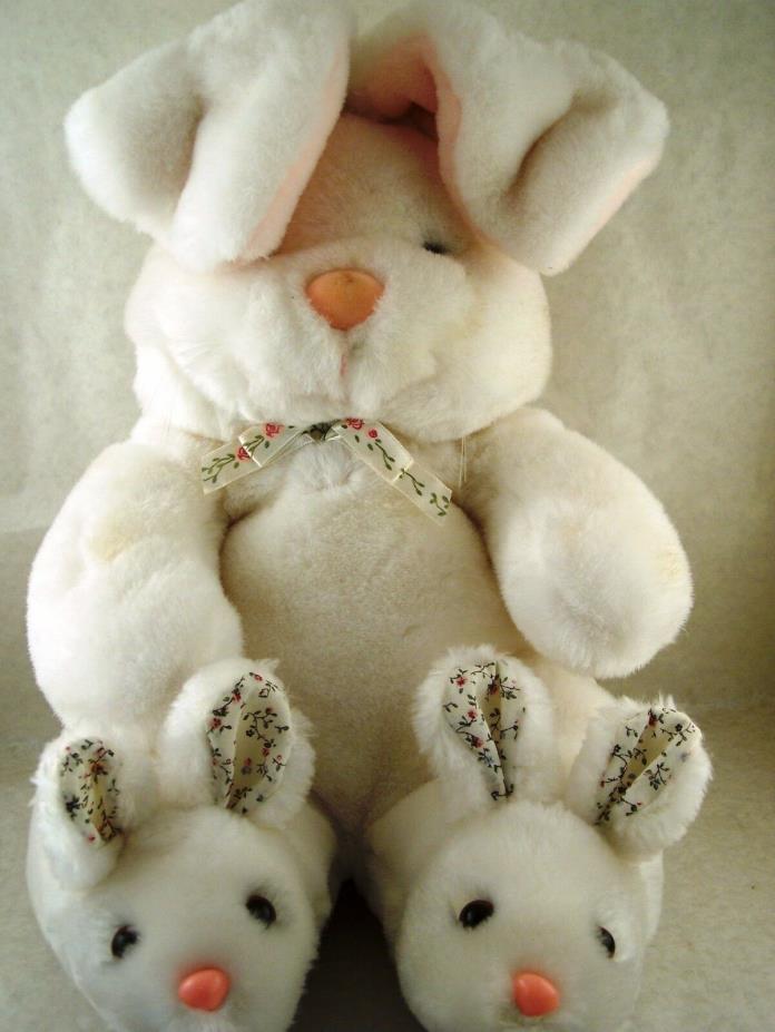 SALE!!  White Bunny Rabbit with Bear Slippers Plush Animal 18