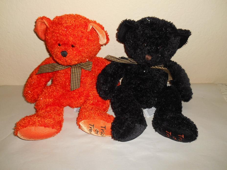 Set Of 2 TRICK or TREAT Plush Bears Orange & Black Target Halloween