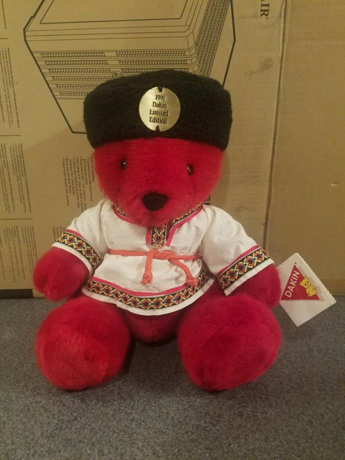 1991 Dakin Limited Edition Red Teddy Bear with movable legs and tag