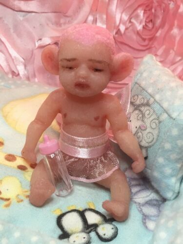 OOAK Silicone Handmade 3” Mouse Baby & Bottle Art Doll 1/12 By Janet Alvarez