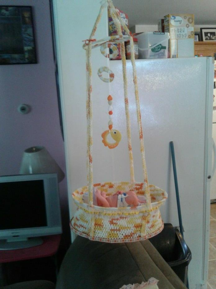 OOAK HANDMADE HANGING MOSES TYPE BASKET  FOR REBORN DOLLS  14 inches
