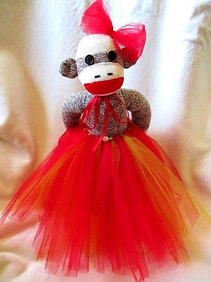 ?? Sock Monkey Ballerina Doll - Starlight Sock Monkeys Red + Gold Tutu Handmaded