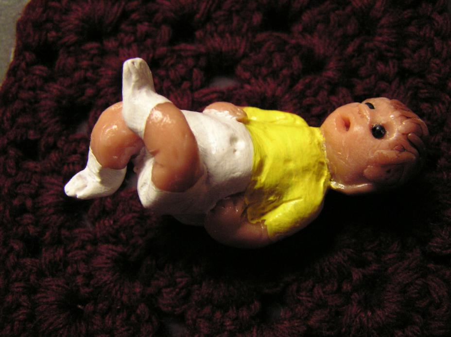 Polymer Clay Sculpt, baby boy,knitted blanket, OOAK,  ,Adult collecting only