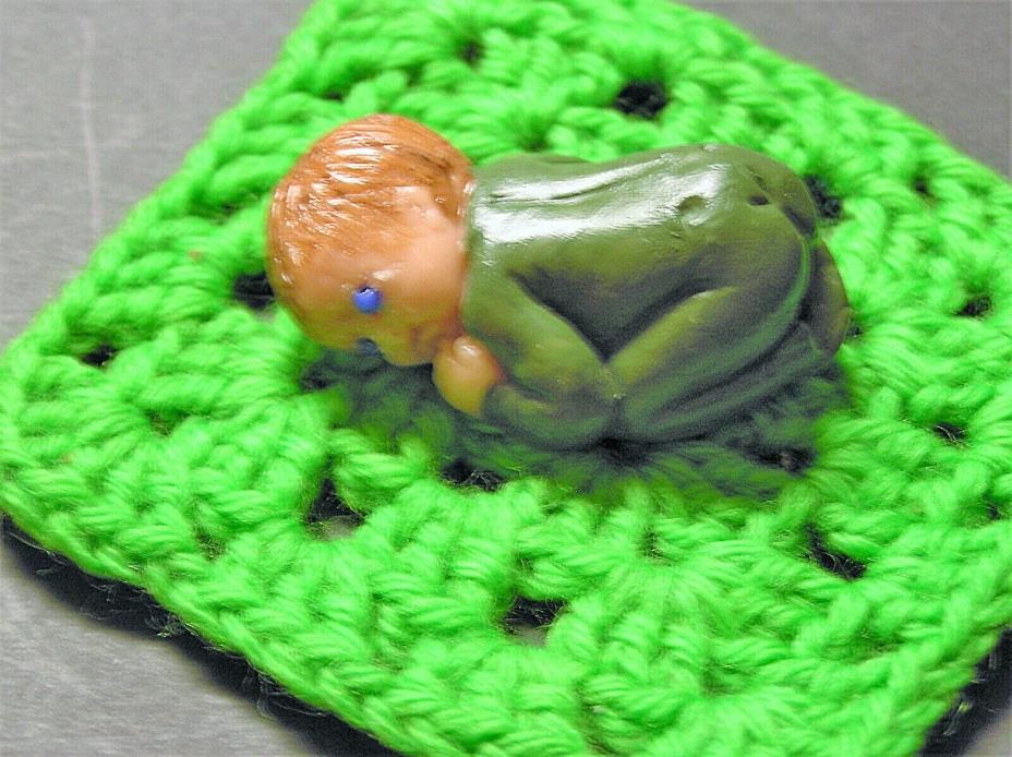 Baby boy Polymer Clay sculpt OOAK ,with green blanket  Adult collecting only