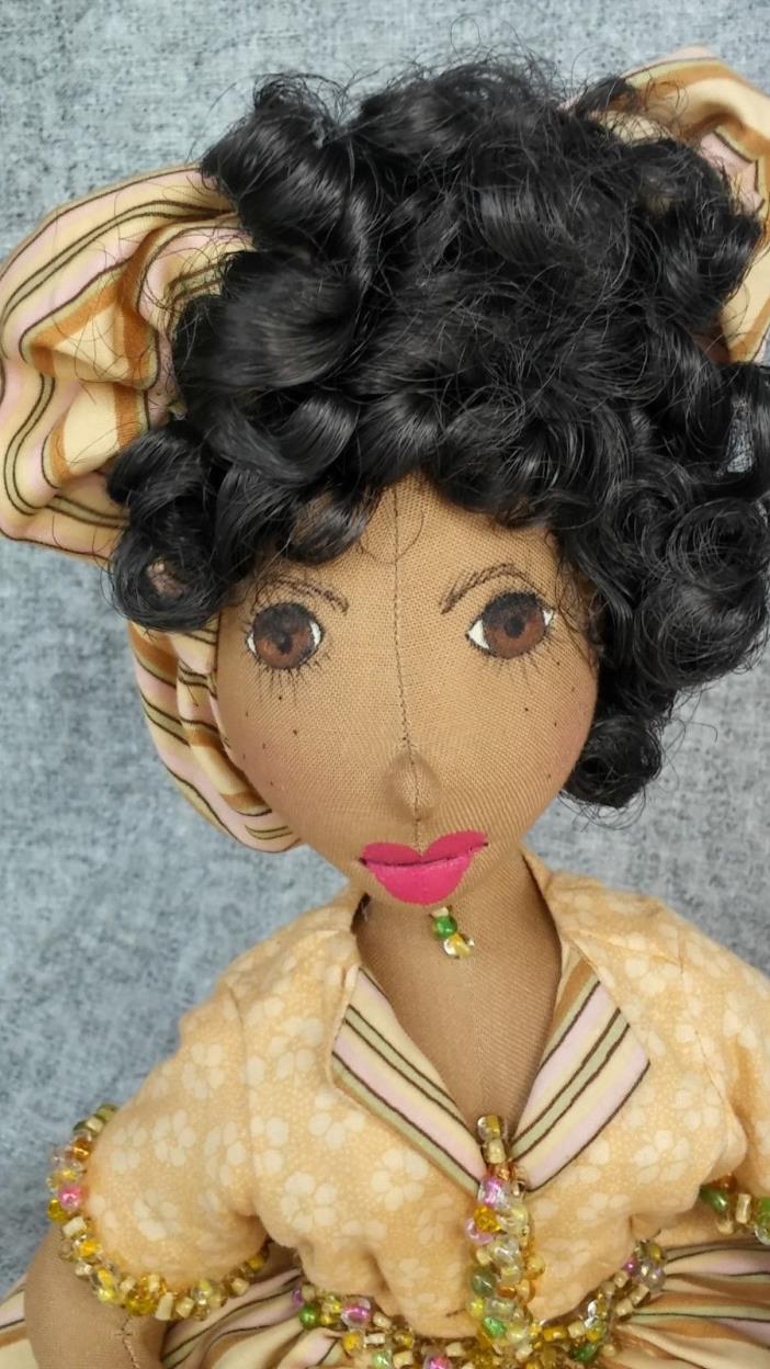 Sharmaine African American handmade cloth doll kwestionmark #211 pastel stripe