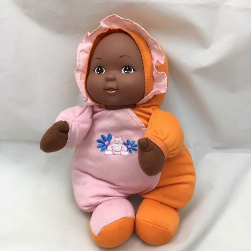 Black Baby Doll Squeaker Sound Pink Orange Hippo Flowers Bonnet Suit Plush 12