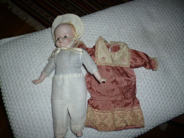 VTG Stuffe/Playing a Doll With Porcelain Leg/ Head &Hand.&Victorian Style Dress