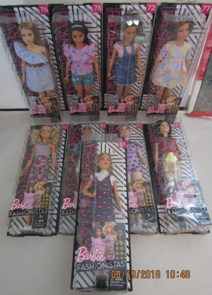 Barbie fashionista lot of 9 dolls BRAND NEW! 76 81 78 72 77 70 82 75 71