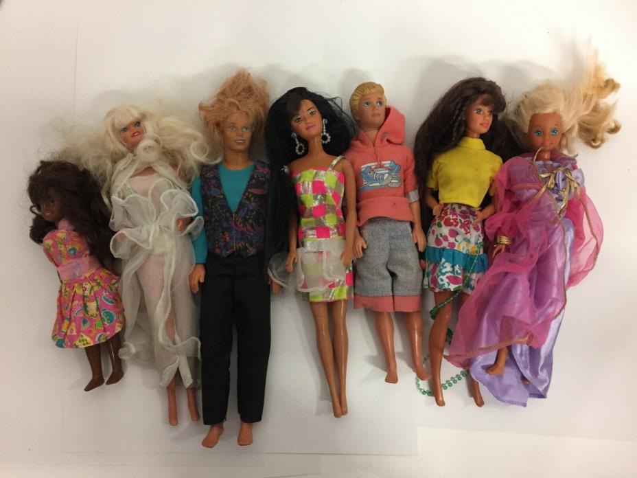 Barbie Doll Lot of 7 Skipper Ken Kevin Asian African Am Skipper Baby Accessories