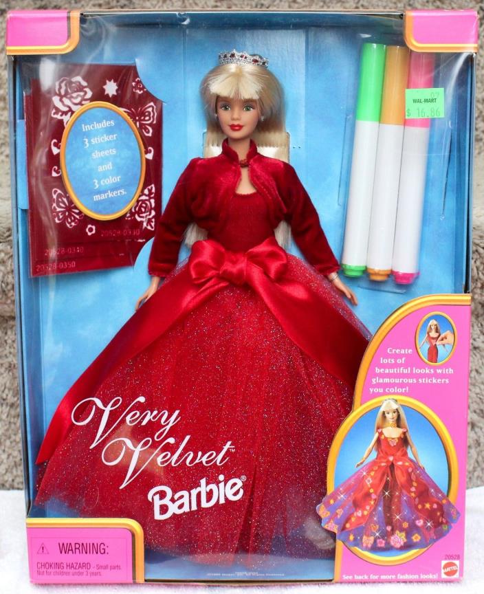 VERY VELVET BARBIE DOLL RED SPARKLY GOWN w/STICKERS*MARKERS #20528 NRFB 1998