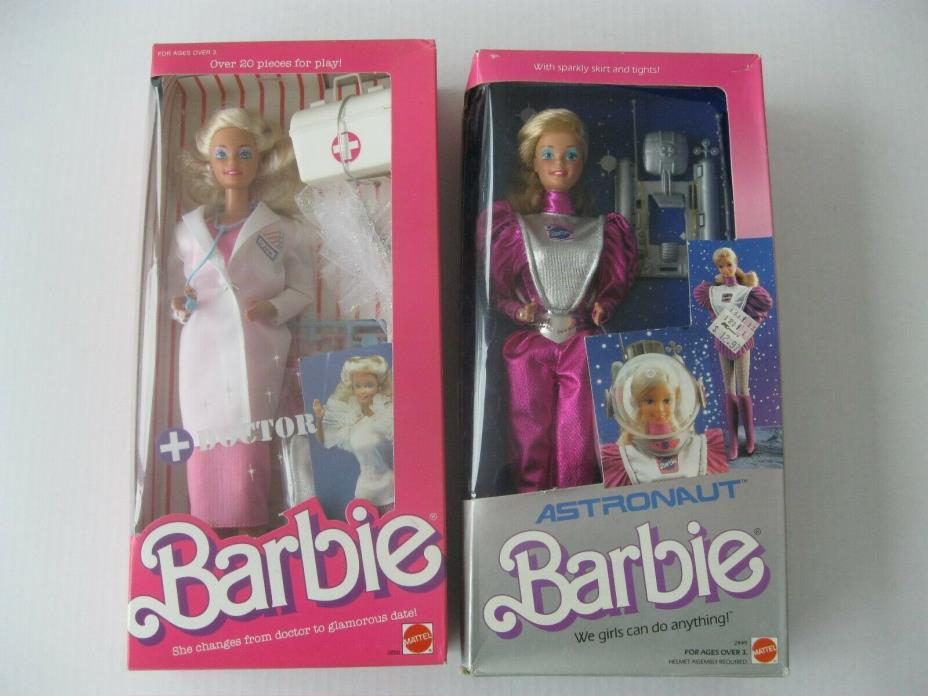 Vintage Dr. Barbie 1987 & Astronaut Barbie 1985 Dolls -Lot of 2 NRFB