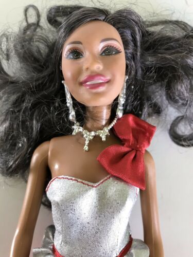 2017 Holiday Barbie African American Red Silver Snowflake Dress