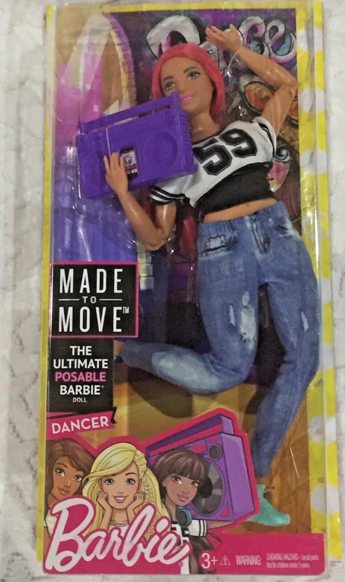Barbie Made to Move Dancer Doll ~ Curvy ~ Boombox ~ Pink Hair ~ FUN!