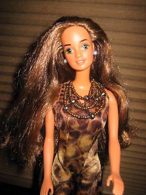 Barbie Fashion Doll Hand Made OOAK Animal Print Jump Suit Necklace & Earrings