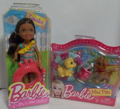 BARBIE CHELSEA TAMIKA DOLL WITH POOL TOY + RARE BARBIE PETS BEACH SET - FUN GIFT