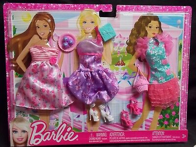 RARE BARBIE LIFE IN THE DREAM HOUSE FASHIONISTA FASHION 3-PACK FANCY DRESSES