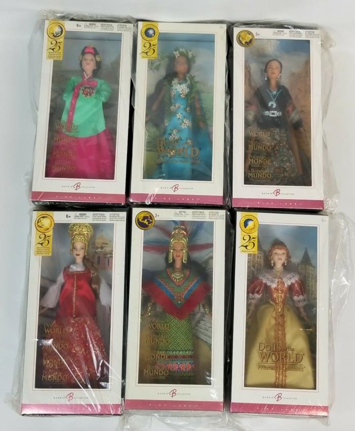 Barbie Lot Of 6 Pink Label Dolls Of The World In Factory Case Plastic NRFB Rare!