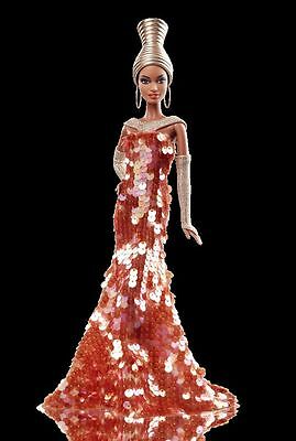 Burrows Miracle Alazne Black Barbie Doll & Coral Shimmering Paillettes Gown