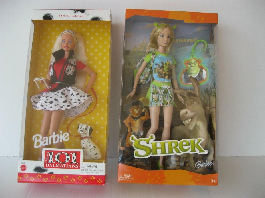 Barbie Disney 101 Dalmations & Shrek Barbie Dolls Special Editions Lot of 2 NRFB