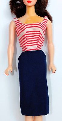 Barbie Doll Repro Roman Holiday Outfit Red White Striped DRESS Only