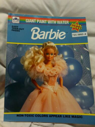 Vintage 1992 Barbie Giant Paint With Water Coloring Book by Golden New Unused