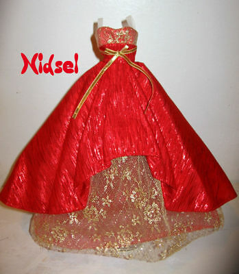 Barbie  mdole muse Red Gold ball gown for holiday birthday anniversary valentine