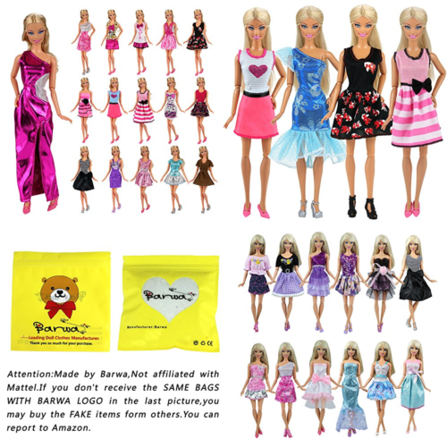 Barwa 12 Pcs Mini Dresses Handmade Barbie Doll Clothes Europe CE EN71 Certified