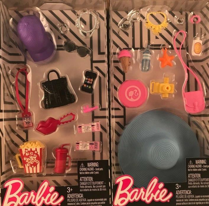 2018 Barbie Accessory Pack Movie & Vacation Pack Lot of 2 - 20+ accessories NIB