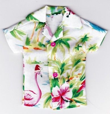 Homemade Doll Clothes-CHRISTMAS Tropical Flamingo Shirt that fits Ken Doll KC1