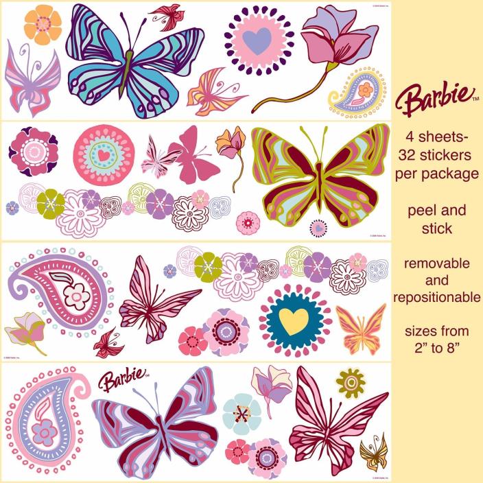 Barbie Doll Upbeat Generation Butterfly Flowers Paisley Wall Stickers Appliques