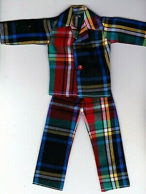 NEW ITEM-Homemade Doll Clothes-MultiColored Plaid Button Pajamas fit Ken KP7