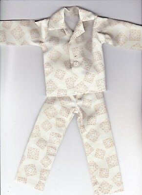 Homemade Doll Clothes Tan Print Button Pajamas fit Ken KP4