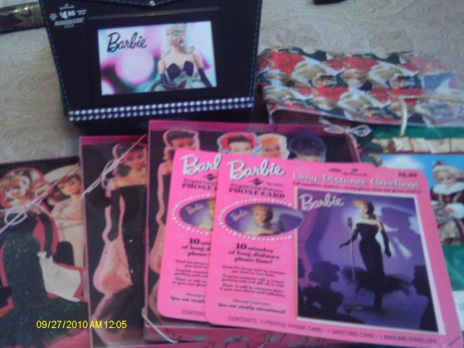 Hallmark Barbie Items Greeting Cards, Phone Cards, Photo Storage Box. Gift Bag