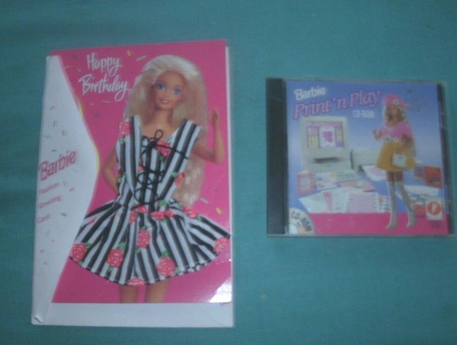 BARBIE BIRTHDAY CARD AND PRINT AND PLAY CD ROM' VG
