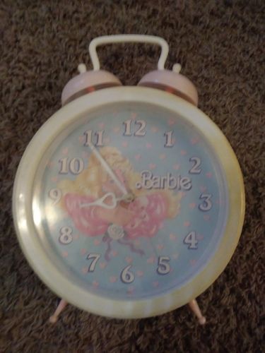 Vintage Barbie Twin Bell Clock White Pink 1989 Mattel Analog Hearts Authentic