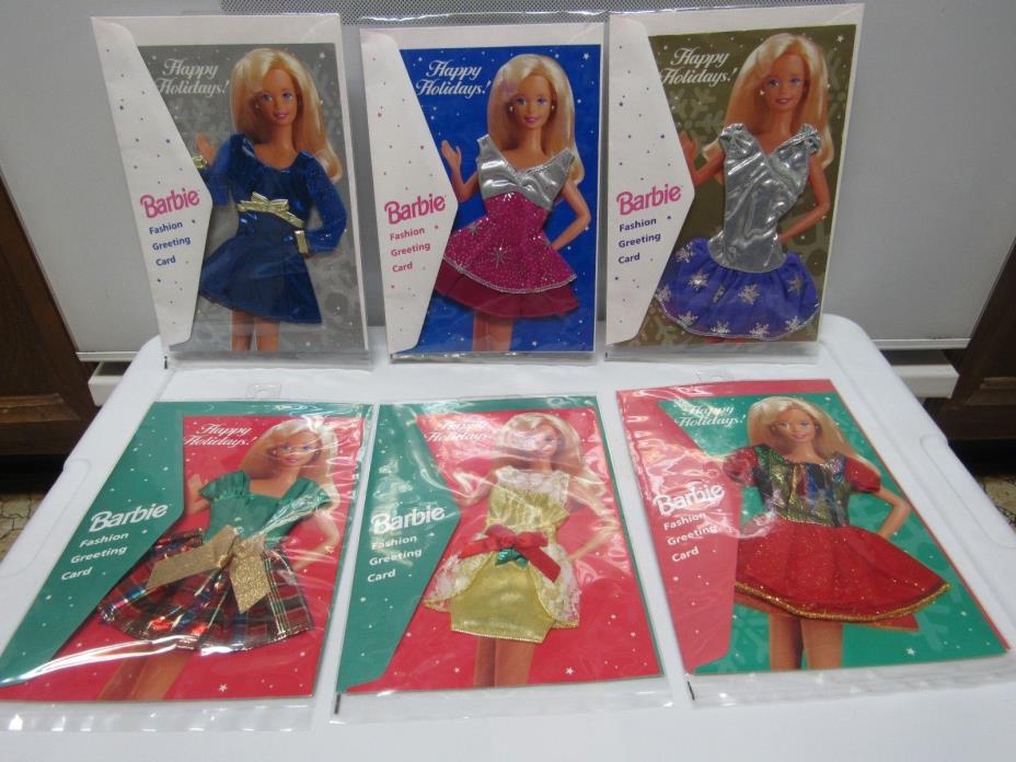 6 Barbie Fashion Greeting Cards - Happy Holidays! Dated 1995 - New