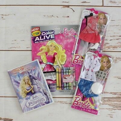 Barbie Birthday Set DVD Coloring Book w/Crayons Chef Outfit & Ice Skater Outfit