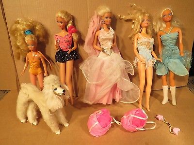 Lot of 1980s 4 Barbie Dolls & Skipper &  Prince the Poodle
