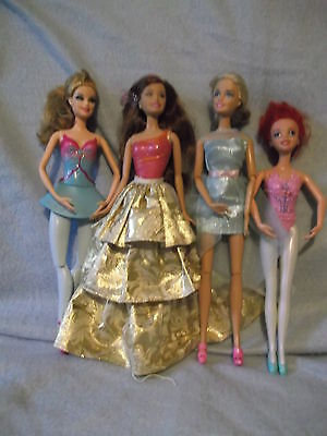Lot of 3 jointed dance posable Barbie dolls & one mattel mermaid doll -